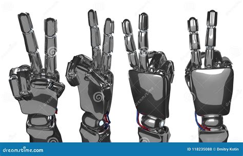 Robotic Hand Shows Two Fingers. 3d Rendering Stock Photo - Image of ...