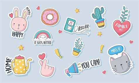 Assorted cute stickers, cards or patches 1240459 Vector Art at Vecteezy