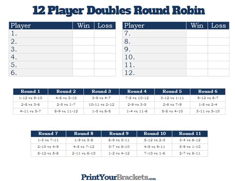 Printable 12 Player Switch Doubles Round Robin Tournament | Tennis ...