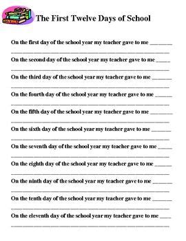 the first twelve days of school printable worksheet with answers for ...