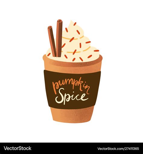 Pumpkin spice latte in disposable cup flat Vector Image