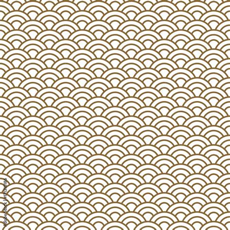 Japanese wave traditional vector seamless pattern in gold line color ...