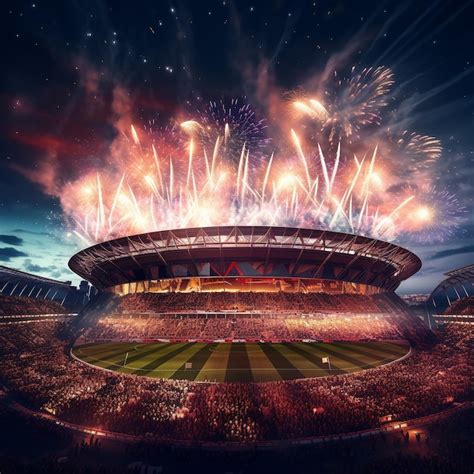 Premium AI Image | photo of a big stadium with lights and fireworks ...