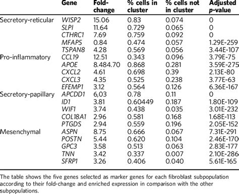 Representative marker genes of each fibroblast subpopulation ...