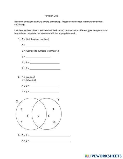 Union and Intersection of Sets | Live Worksheets - Worksheets Library