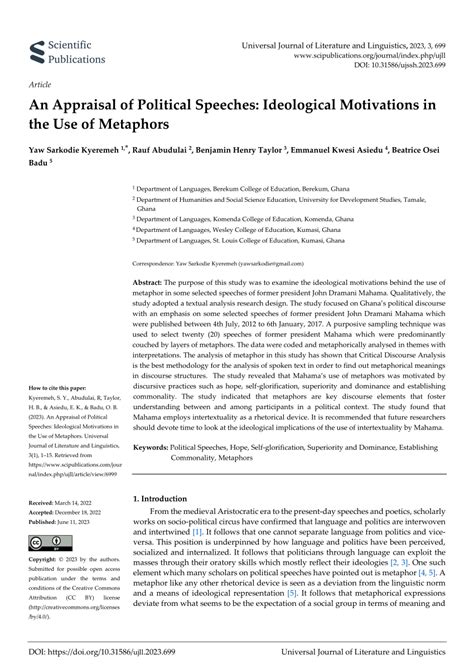 (PDF) An Appraisal of Political Speeches: Ideological Motivations in ...