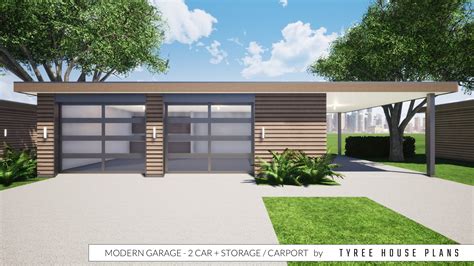 Modern Garage Plan - 2 Car Plus Storage and Carport