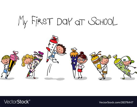 Enrollment - first day school -cartoon Royalty Free Vector