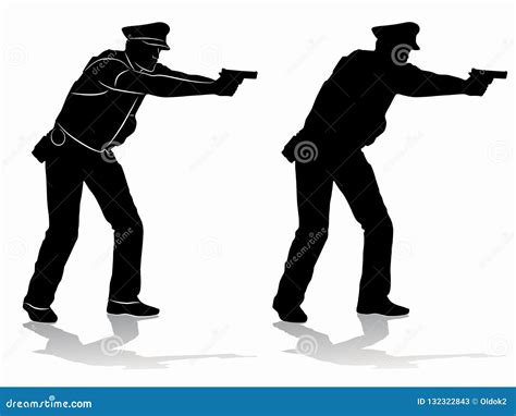 Silhouette Of A Policeman Or Soldier With A Gun, Vector Draw ...