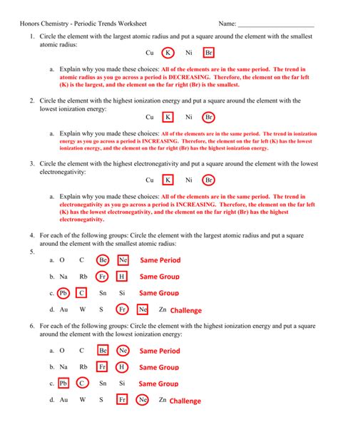 Periodic Trends Worksheet With Answers - Printable Word Searches