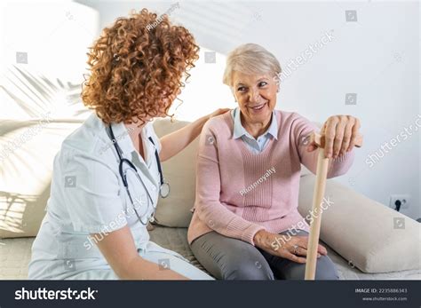 Friendly Relationship Between Smiling Caregiver Uniform Stock Photo ...