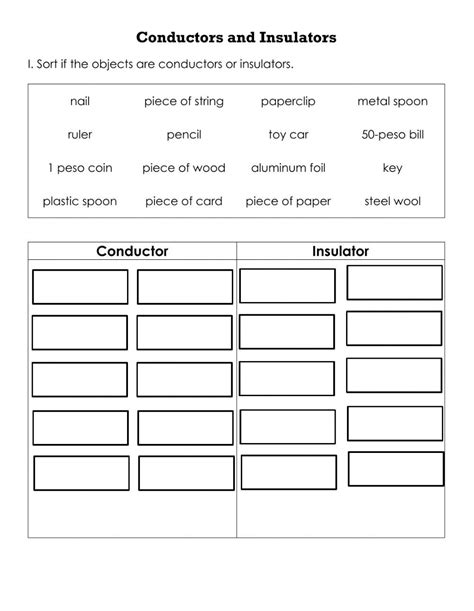 Conductors And Insulators Worksheet | Insulators and conductors ...