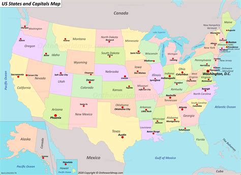 Map Of State Capitals Printable