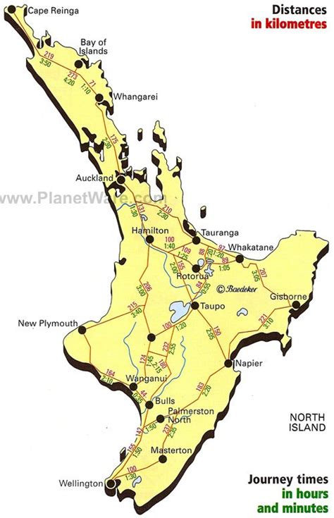 Map of New Zealand - North Island Journey Times | PlanetWare