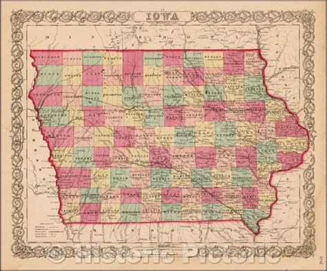 Historic Map - Iowa, 1859, Joseph Hutchins Colton v2 | Vintage wall art ...