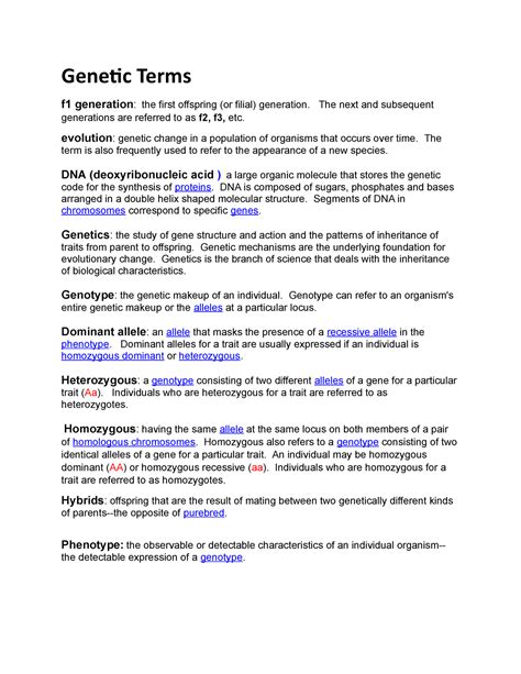 Genetic Terms - For FInal - Genetic Terms f1 generation: the first ...