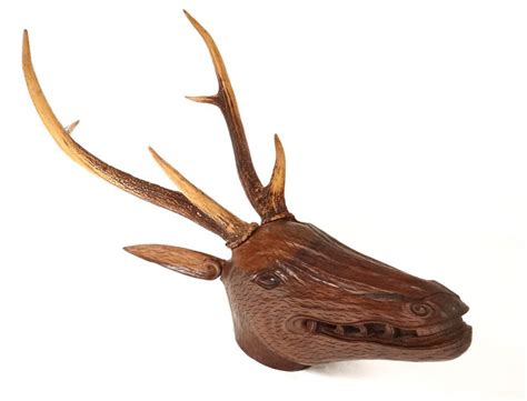 Wooden deer head sculpture carved Black Forest nineteenth trophy horns