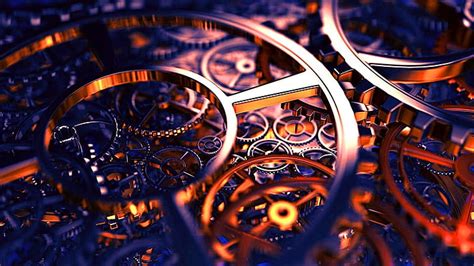 HD wallpaper: blue, mechanism, clock, steampunk, copper, roll, time ...