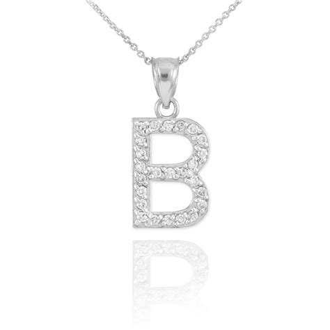 Diamond Letter B Pendant Necklace in 9ct White Gold | Gold Boutique