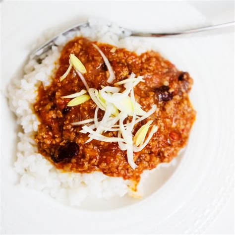 Chili con carne with rice stock image. Image of pork - 49860313