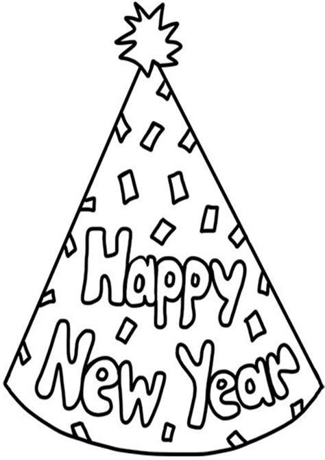 a black and white drawing of a happy new year hat