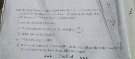 16.In the given figure, a right angled triangle ABC is formed when a ladd..