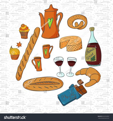 Cartoon Style French Food Stock Vector 404343859 : Shutterstock