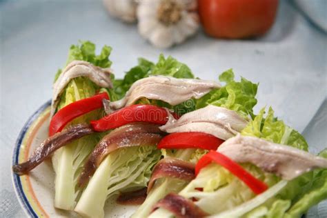 Salad with Anchovies and Anchovies Stock Photo - Image of lunch ...