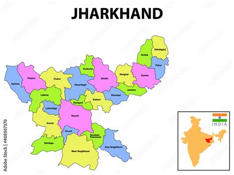 Jharkhand map. Showing State boundary and district boundary of ...