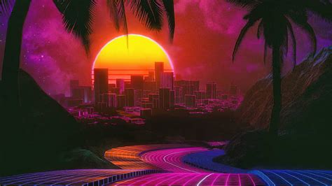 Outrun Path To City, outrun, retrowave, artist, artwork, digital-art ...