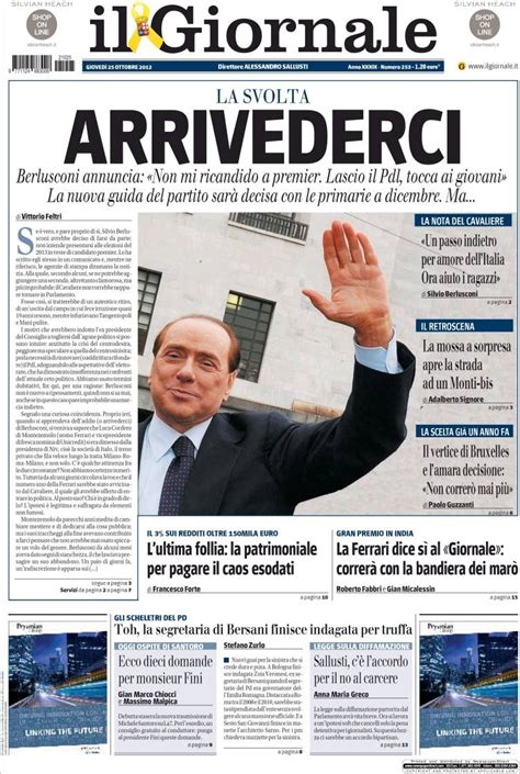 Periódico il Giornale (Italia). Periódicos de Italia. Edición de jueves ...