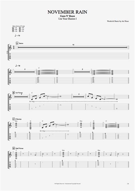 November Rain Tab by Guns N' Roses (Guitar Pro) - Full Score | mySongBook