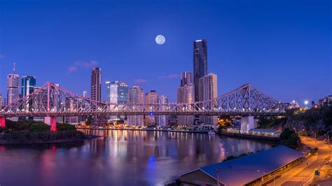 Wallpaper Brisbane Australia bridge Roads river night time 3840x2160