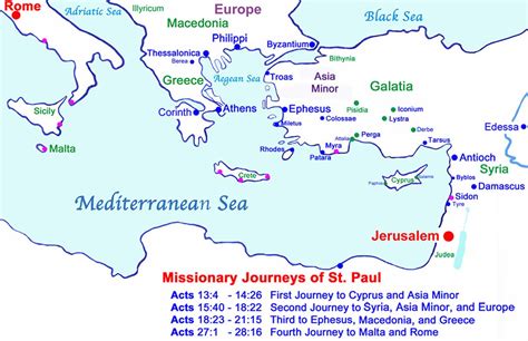 Acts of the Apostles. Biblical Map of Missionary Journeys of St. Paul ...