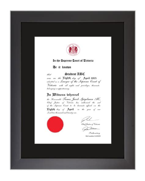 Supreme Court of Victoria certificate frame - Modern Black