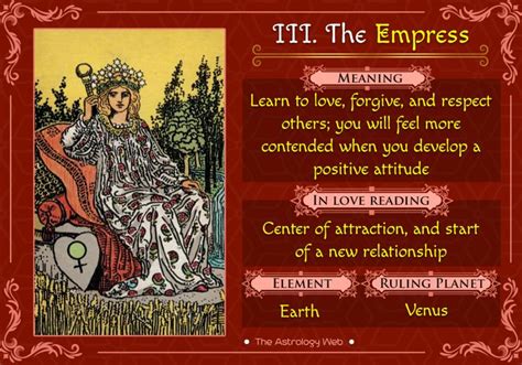 The Empress tarot card upright and reversed meaning, reading in love ...