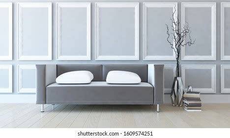 Grey Minimalist Living Room Interior Sofa Stock Illustration 1609574251 ...