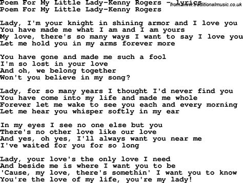 Love Song Lyrics for:Poem For My Little Lady-Kenny Rogers