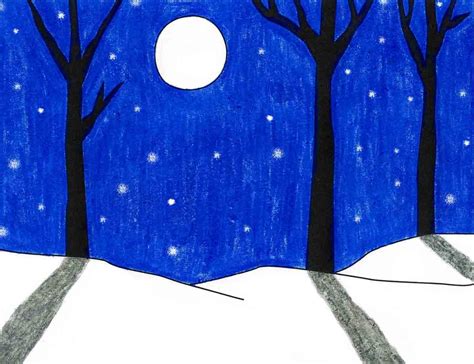 Easy Moonlight Scenery Drawing For Kids - Inter disciplina