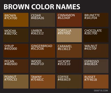 Names And Codes Of All Color Shades | Brown color names, Brown color ...