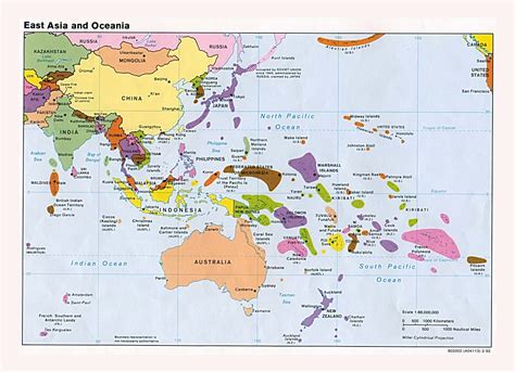 Large detailed political map of East Asia and Oceania with major cities ...