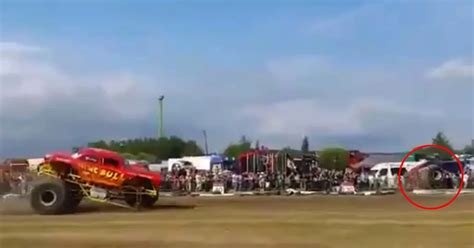 Horror footage shows monster truck's massive tyre bounce into crowd ...