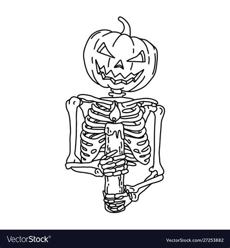 Halloween pumpkin in skeleton body holding big Vector Image