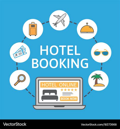 Online hotel booking laptop with holiday icons Vector Image