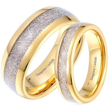 His and Hers Matching Gold Tone Tungsten Wedding Couple Rings Set ...