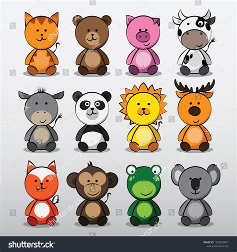 12 Cute Baby Animals Collection Kids: vector de stock (libre de ...