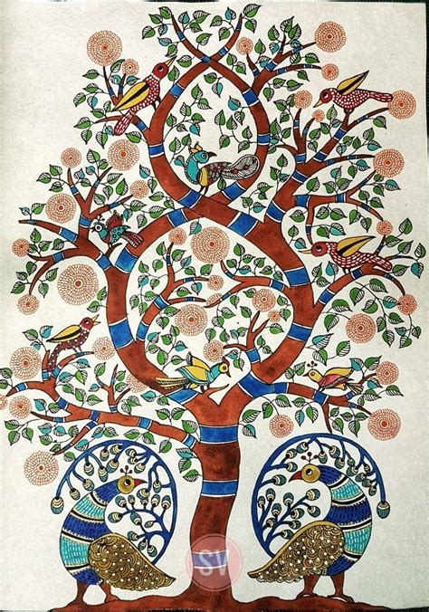 Tree of Life - A Gond Painting-30X42cms - International Indian Folk Art ...