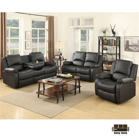 Uenjoy 3-Piece Bonded Leather Recliner Sofa Set with Cup Holder Gold ...