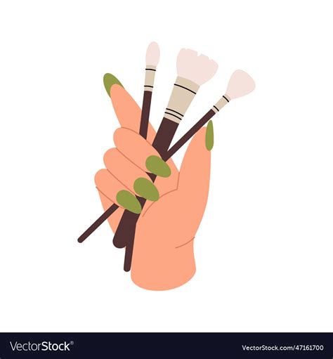 Hand holding makeup brushes with beauty Royalty Free Vector