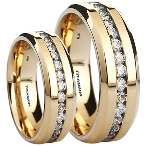 His Hers Titanium Cubic Zirconia Matching Wedding Ring Set